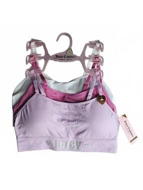 Juicy Couture 3 Pack Sports Bras Wireless Padded Pink White Large NWT E/2